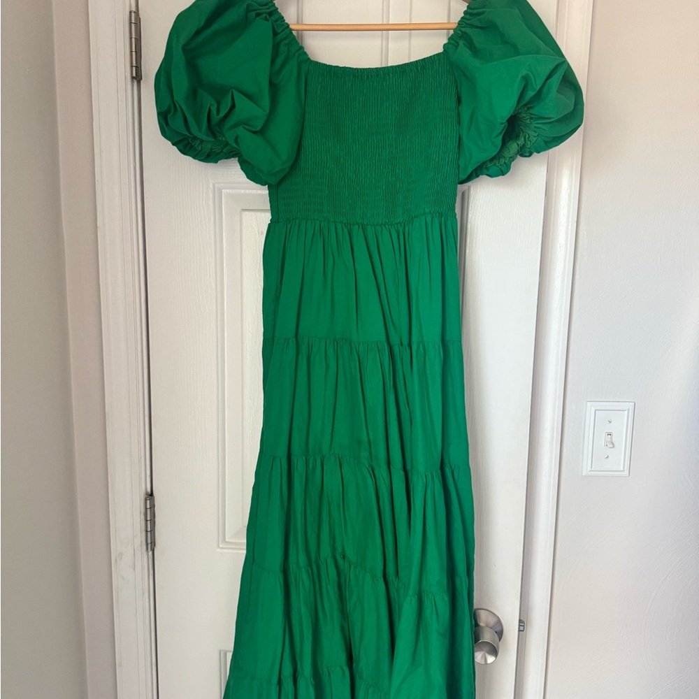 Elegant Green Puff Sleeve Dress